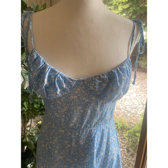 Y2K Zara Baby Blue Ditzy Floral Print Spaghetti Strap Milkmaid Sundress XS - Picture 2 of 5